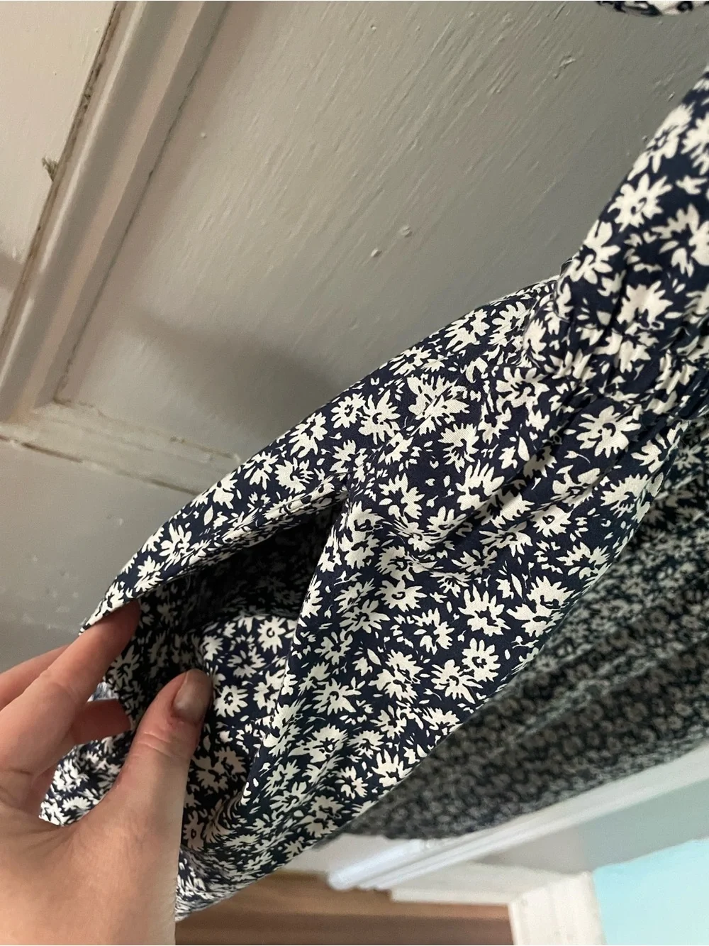 J.Crew Factory Cotton Floral Mini Dress Size 14 Navy & White Short Sleeve
